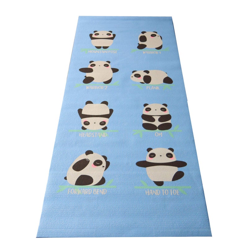 Bean Products 60â€x24â€ Non Slip Yoga Mat for Exercise - 3mm Thick Comfortable Workout Floor Mat for Kids - Eco Friendly Foldable Yoga Mat for Yoga, Pilates, Gym and Stretching, Blue Panda - Image 1